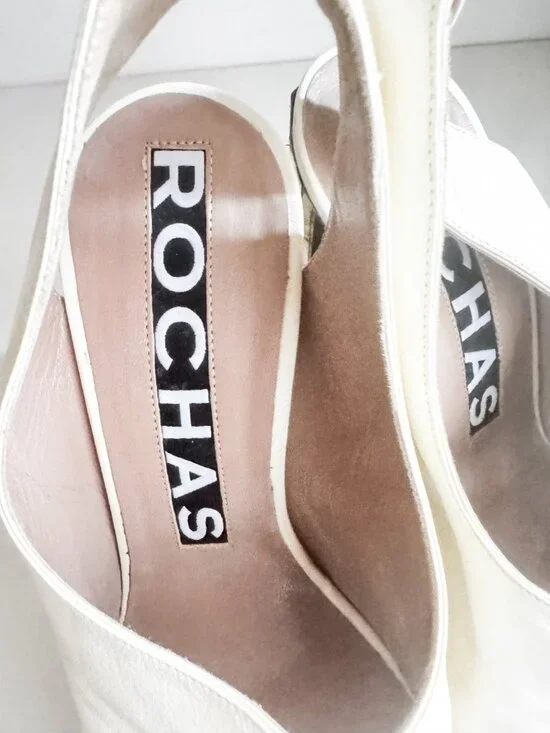 Rochas RUNWAY White Leather Mirror " Disco" Sandals Chunky Heel 39 - Picture 11 of 11